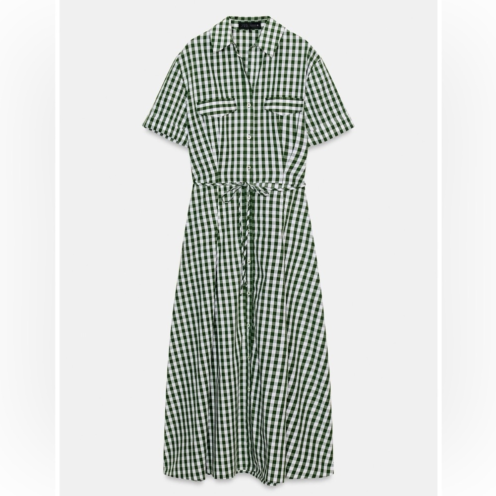 Zara GINGHAM CHECK SHIRT DRESS ZW COLLECTION